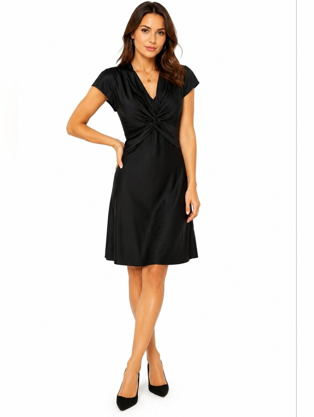 Banana Republic 100% Silk Black Twist Front Cowl Neck Sheath Dress Size 4